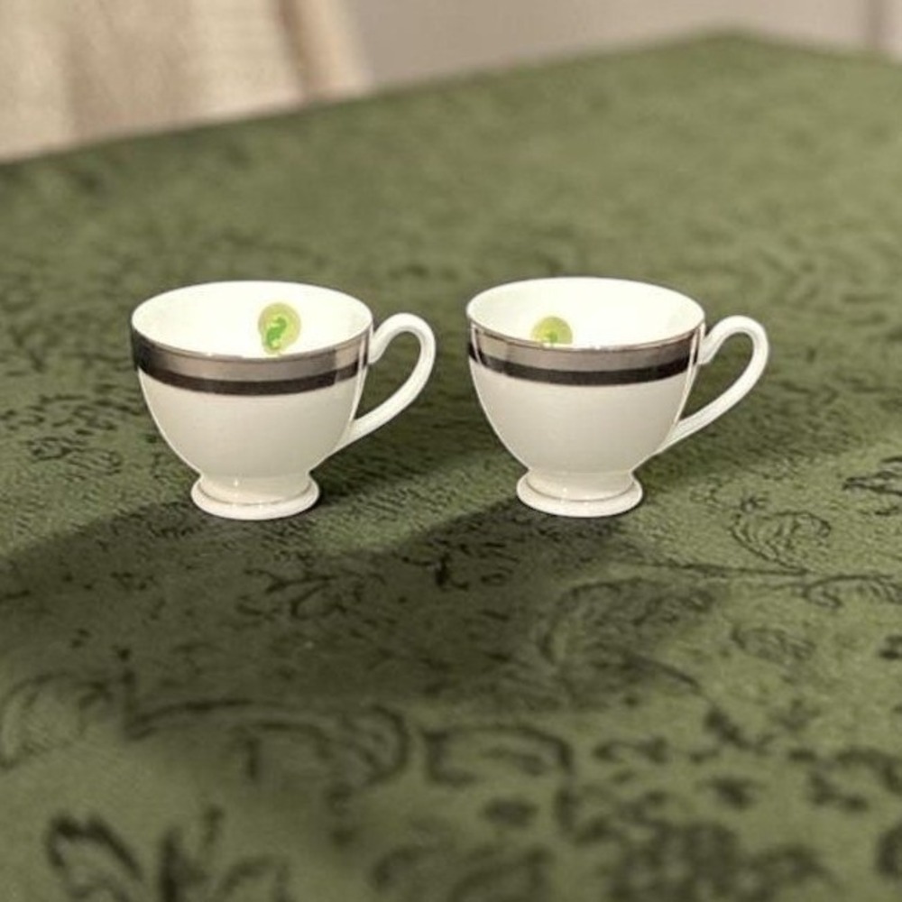 Waterford Fine China Colleen Patterned Teacups, Set of 2, Silver & White Cups
